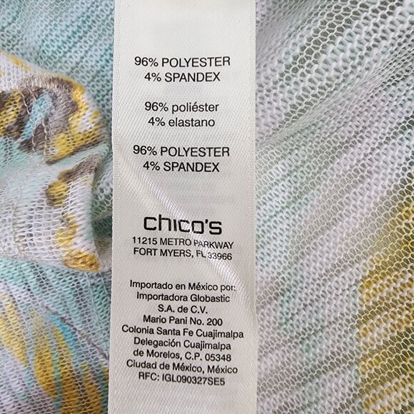 Chicos Top Womens Size 0 Small Mint Green Ivory Floral Sheer Knit 3/4 Sleeve - Picture 9 of 10